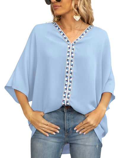 Effortless Tunics for Women with V-Neck Geometric Trim Oversized Boho Style