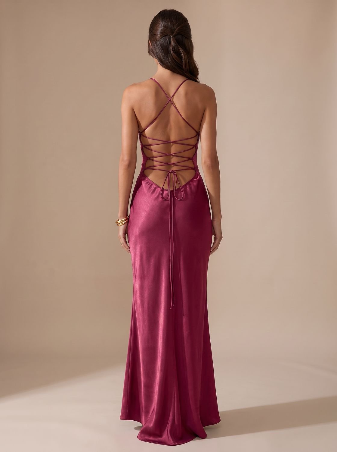 Elegant Formal Wedding Guest Gown for Women with Rhinestone Halter Sweetheart Satin Floor-Length Style