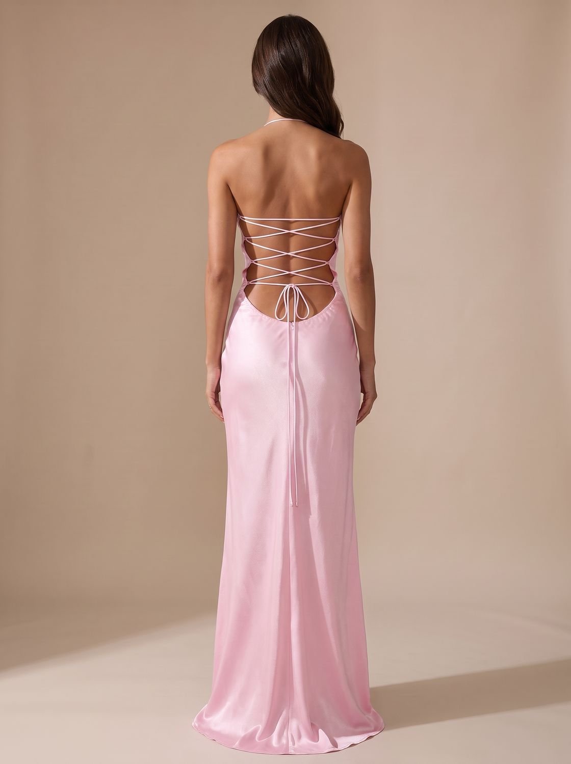 Elegant Formal Wedding Guest Gown for Women with Rhinestone Halter Sweetheart Satin Floor-Length Style