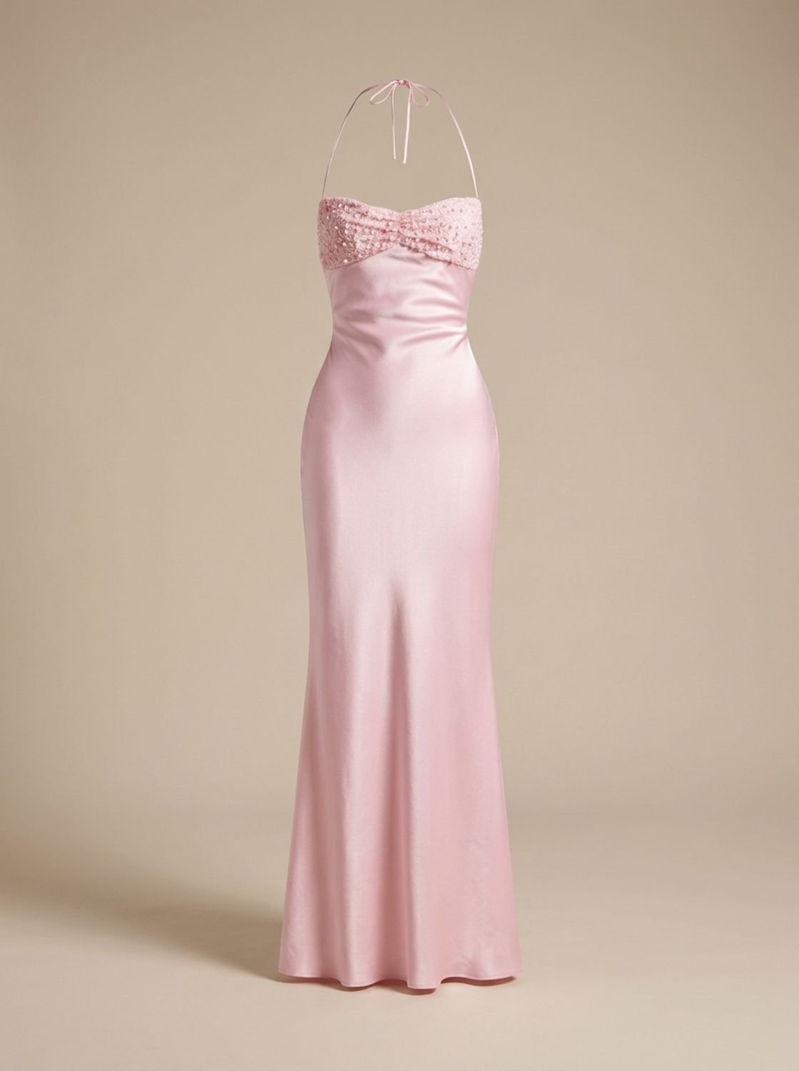 Elegant Formal Wedding Guest Gown for Women with Rhinestone Halter Sweetheart Satin Floor-Length Style