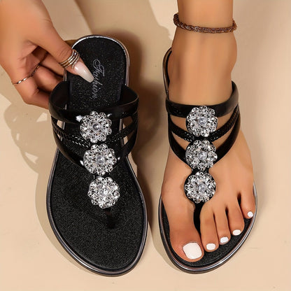 Elegant Sandals for Women with Rhinestone Strap Flip Flop Wedge Style