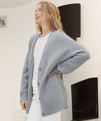Comfortable Ribbed Cardigan for Women with V Neck Long Sleeve Button Front Oversized Knit Style