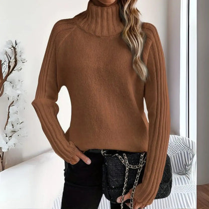 Comfortable Ribbed Knit Sweater for Women with Turtleneck Long Sleeve Relaxed Oversized Style
