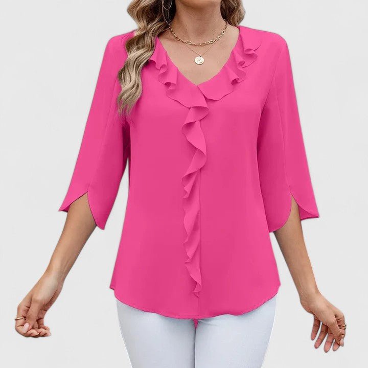 Elegant Blouses for Women with Ruffle V-Neckline and Half Sleeve Chiffon Style