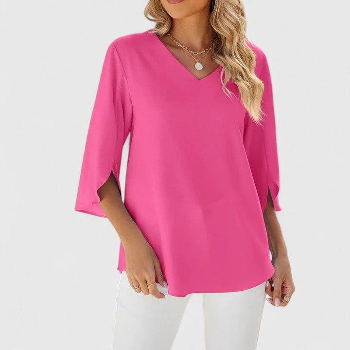 Elegant Blouses for Women with Ruffle V-Neckline and Half Sleeve Chiffon Style