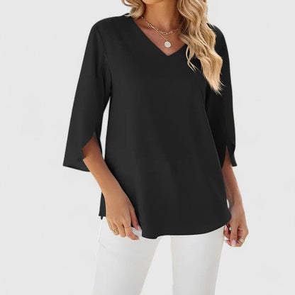 Elegant Blouses for Women with Ruffle V-Neckline and Half Sleeve Chiffon Style