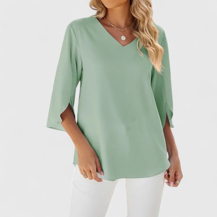 Elegant Blouses for Women with Ruffle V-Neckline and Half Sleeve Chiffon Style
