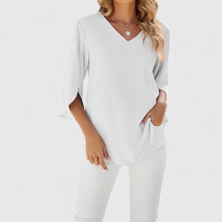 Elegant Blouses for Women with Ruffle V-Neckline and Half Sleeve Chiffon Style