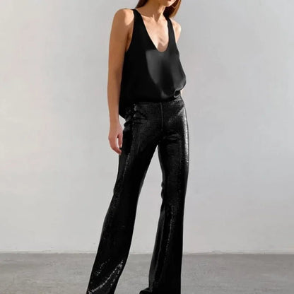 Effortless Satin Tank Top for Women with V Neck Racerback Relaxed Flowing Style