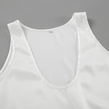 Effortless Satin Tank Top for Women with V Neck Racerback Relaxed Flowing Style