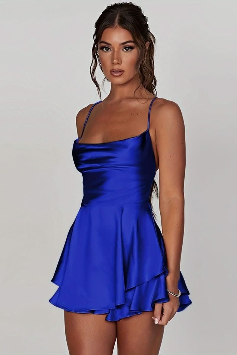 Elegant Mini Dress for Women with Satin Ruffle Skirt Cocktail Party Style