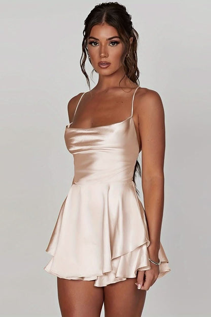 Elegant Mini Dress for Women with Satin Ruffle Skirt Cocktail Party Style