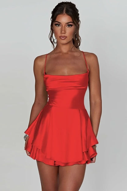 Elegant Mini Dress for Women with Satin Ruffle Skirt Cocktail Party Style