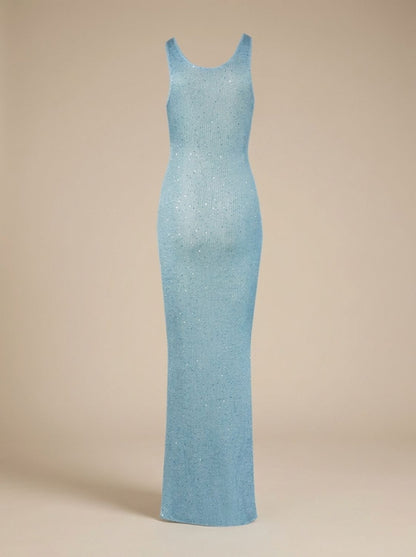 Elegant Sequin Bodycon Maxi Dress for Women with Scoop Neck Sleeveless Slim Shimmer Style