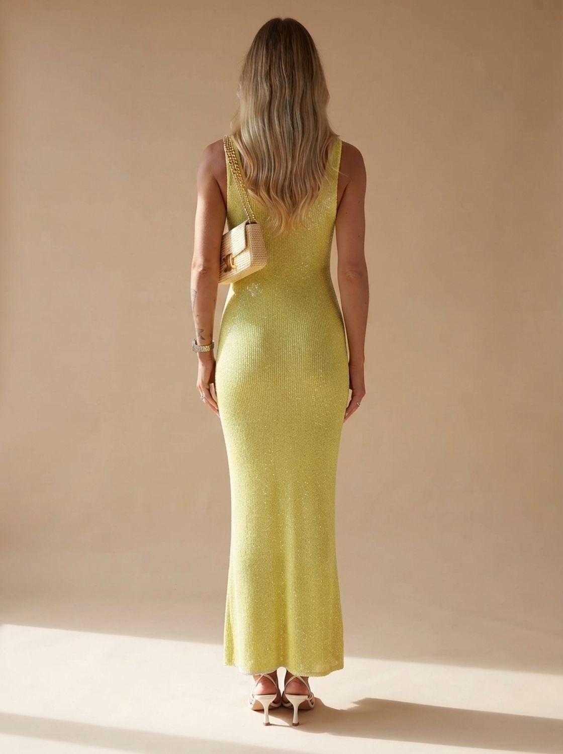 Elegant Sequin Bodycon Maxi Dress for Women with Scoop Neck Sleeveless Slim Shimmer Style