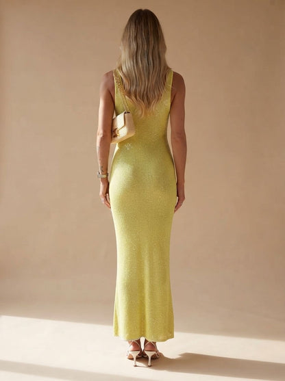 Elegant Sequin Bodycon Maxi Dress for Women with Scoop Neck Sleeveless Slim Shimmer Style
