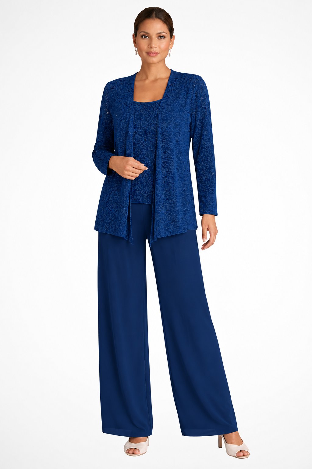 Elegant Wide Leg Pant Suit for Women with Sequin Jacket Long Sleeve Three Piece Formal Style