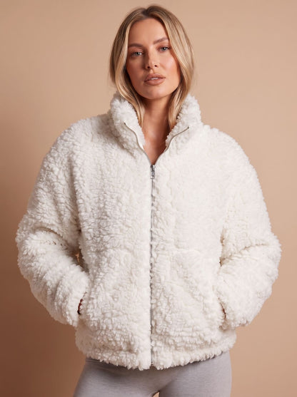 Evelyn | Women's Sherpa Zip-Up Jacket Plush High-Pile Fleece Coat