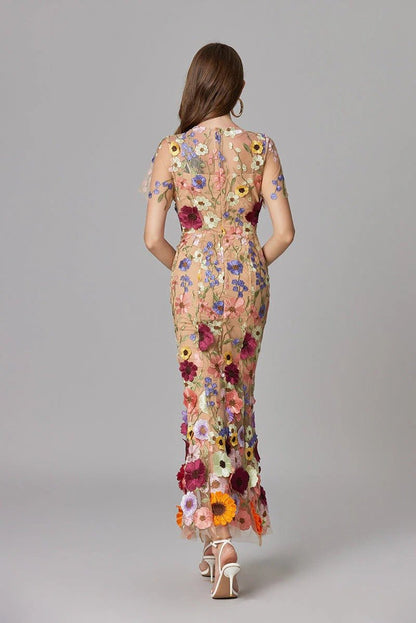 Elegant Floral Maxi Dress for Women with Round Neck Sleeveless Bodycon Formal Party Style