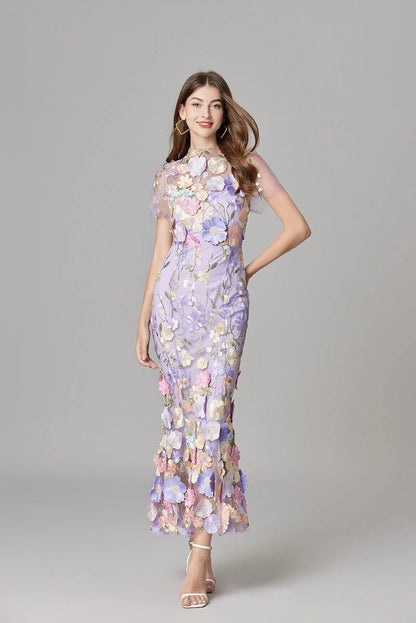 Elegant Floral Maxi Dress for Women with Round Neck Sleeveless Bodycon Formal Party Style