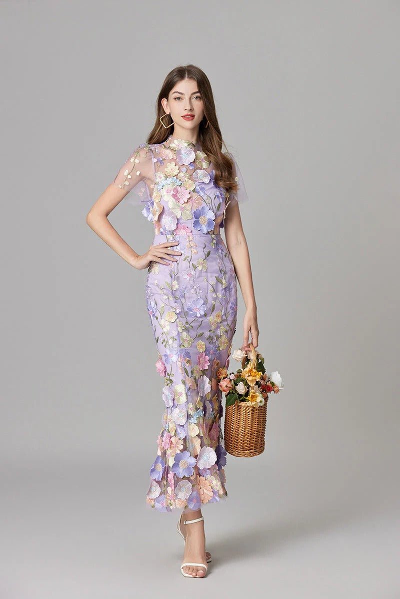 Elegant Floral Maxi Dress for Women with Round Neck Sleeveless Bodycon Formal Party Style