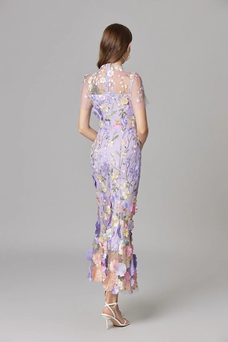 Elegant Floral Maxi Dress for Women with Round Neck Sleeveless Bodycon Formal Party Style