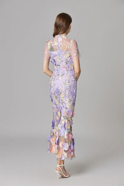 Elegant Floral Maxi Dress for Women with Round Neck Sleeveless Bodycon Formal Party Style