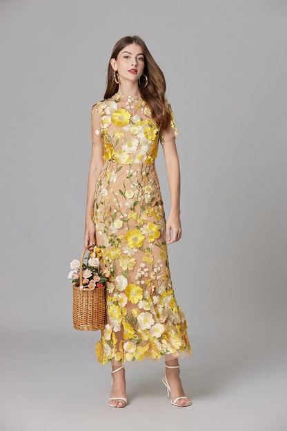 Elegant Floral Maxi Dress for Women with Round Neck Sleeveless Bodycon Formal Party Style