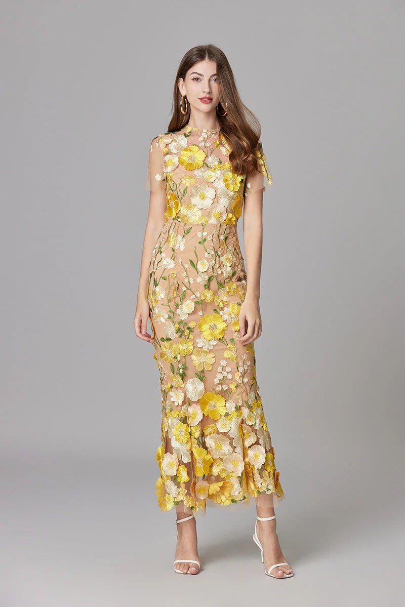 Elegant Floral Maxi Dress for Women with Round Neck Sleeveless Bodycon Formal Party Style
