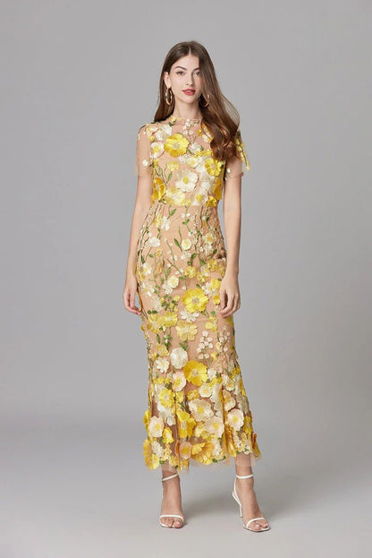 Elegant Floral Maxi Dress for Women with Round Neck Sleeveless Bodycon Formal Party Style