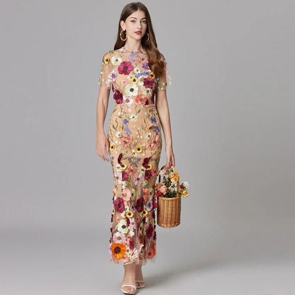 Elegant Floral Maxi Dress for Women with Round Neck Sleeveless Bodycon Formal Party Style