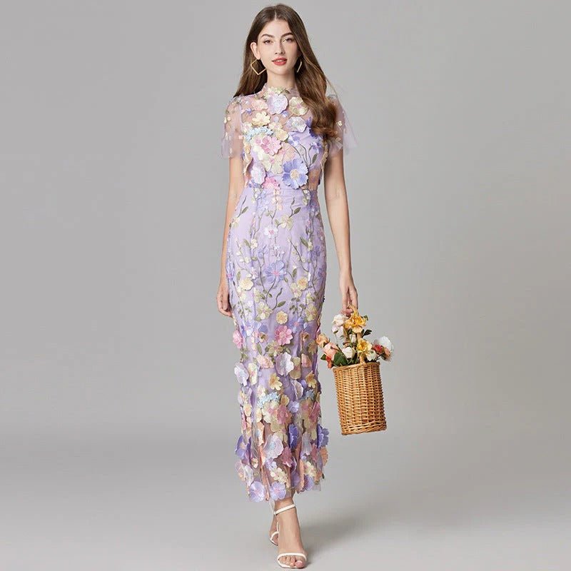 Elegant Floral Maxi Dress for Women with Round Neck Sleeveless Bodycon Formal Party Style