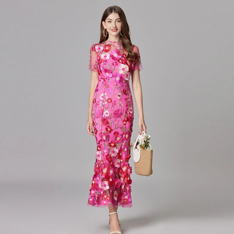 Elegant Floral Maxi Dress for Women with Round Neck Sleeveless Bodycon Formal Party Style