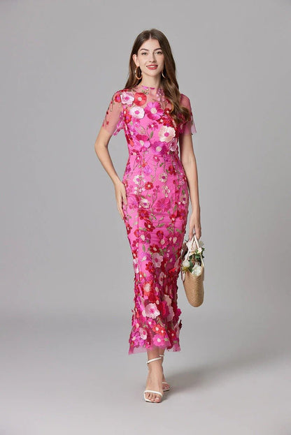 Elegant Floral Maxi Dress for Women with Round Neck Sleeveless Bodycon Formal Party Style