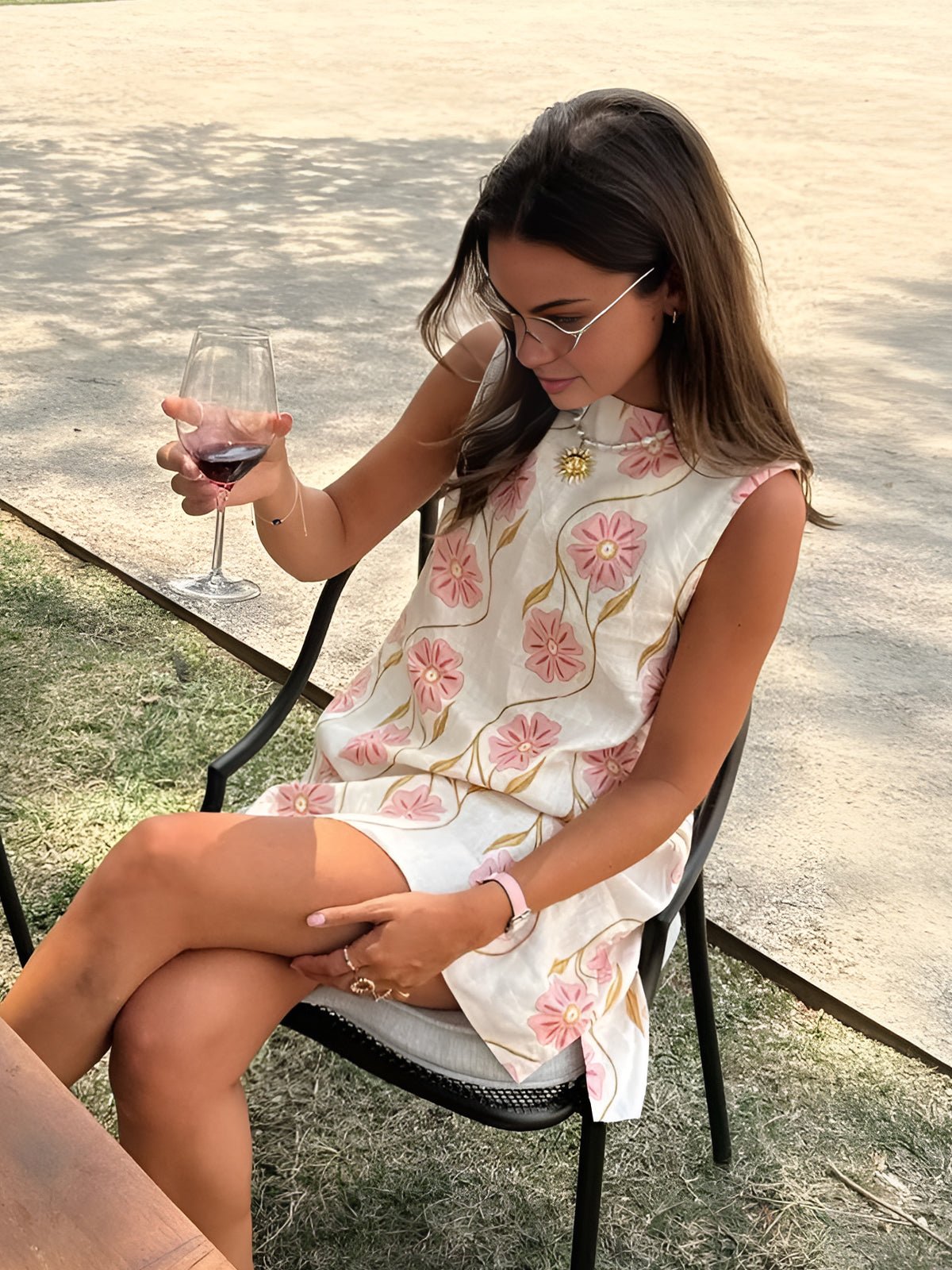 Effortless White Floral Linen Dress for Women with Sleeveless A-Line Sundress Style