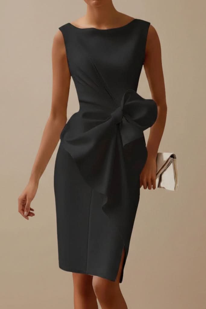 Elegant Midi Dress for Women with Bow Detail Cocktail Party Formal Wedding Guest Style
