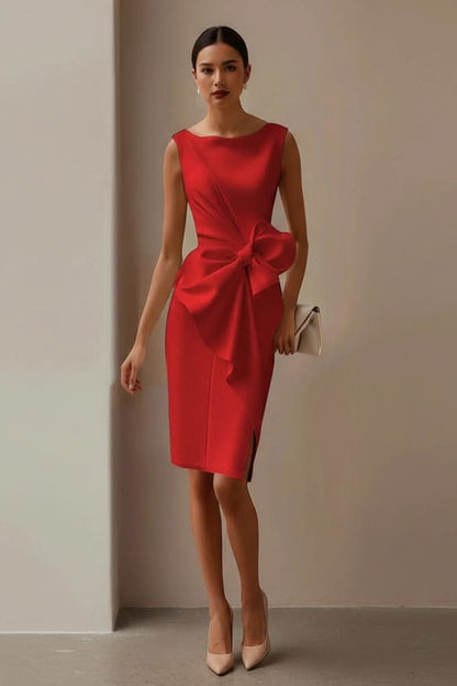 Elegant Midi Dress for Women with Bow Detail Cocktail Party Formal Wedding Guest Style