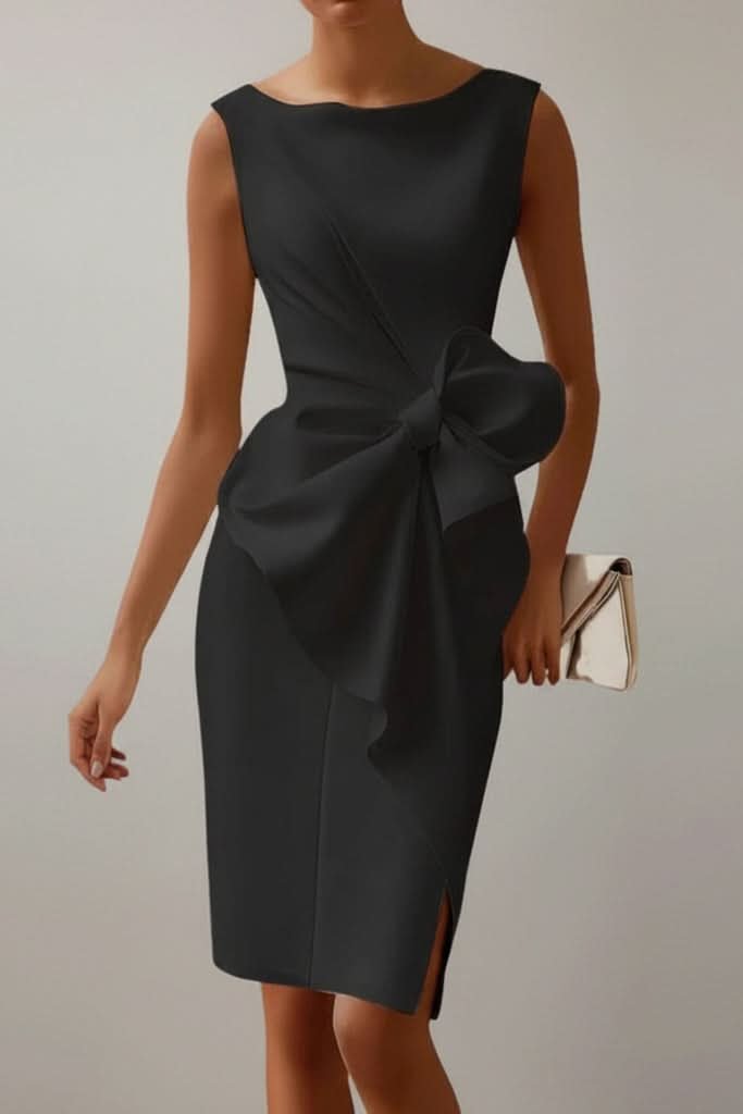 Elegant Midi Dress for Women with Bow Detail Cocktail Party Formal Wedding Guest Style