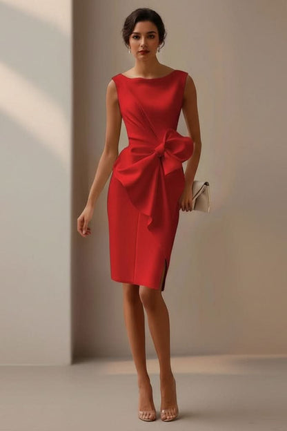 Elegant Midi Dress for Women with Bow Detail Cocktail Party Formal Wedding Guest Style