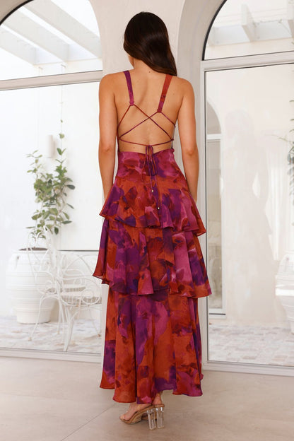 Elegant Wedding Guest Dress for Women with V Neck Ruffle Floral Maxi Formal Style