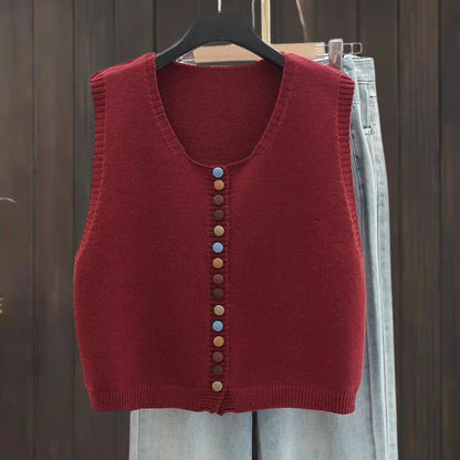 Cozy Knit Sweater Vest for Women with V Neck Sleeveless Button Front Relaxed Style