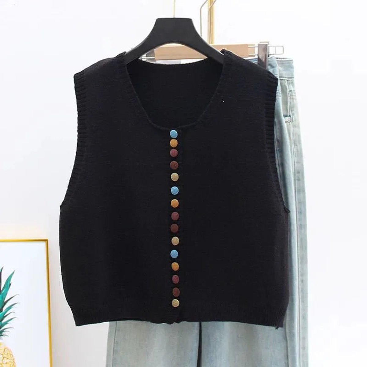 Cozy Knit Sweater Vest for Women with V Neck Sleeveless Button Front Relaxed Style