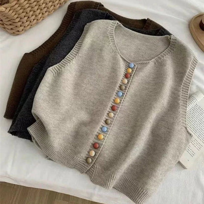 Cozy Knit Sweater Vest for Women with V Neck Sleeveless Button Front Relaxed Style
