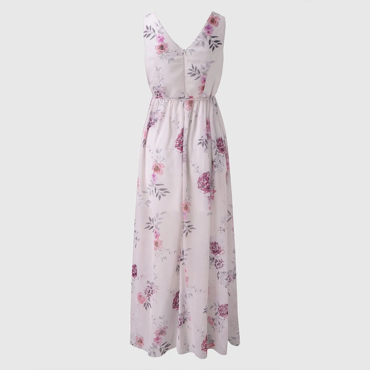 Elegant Wedding Guest Dress for Women with V Neck Sleeveless Floral Side Split Maxi Style