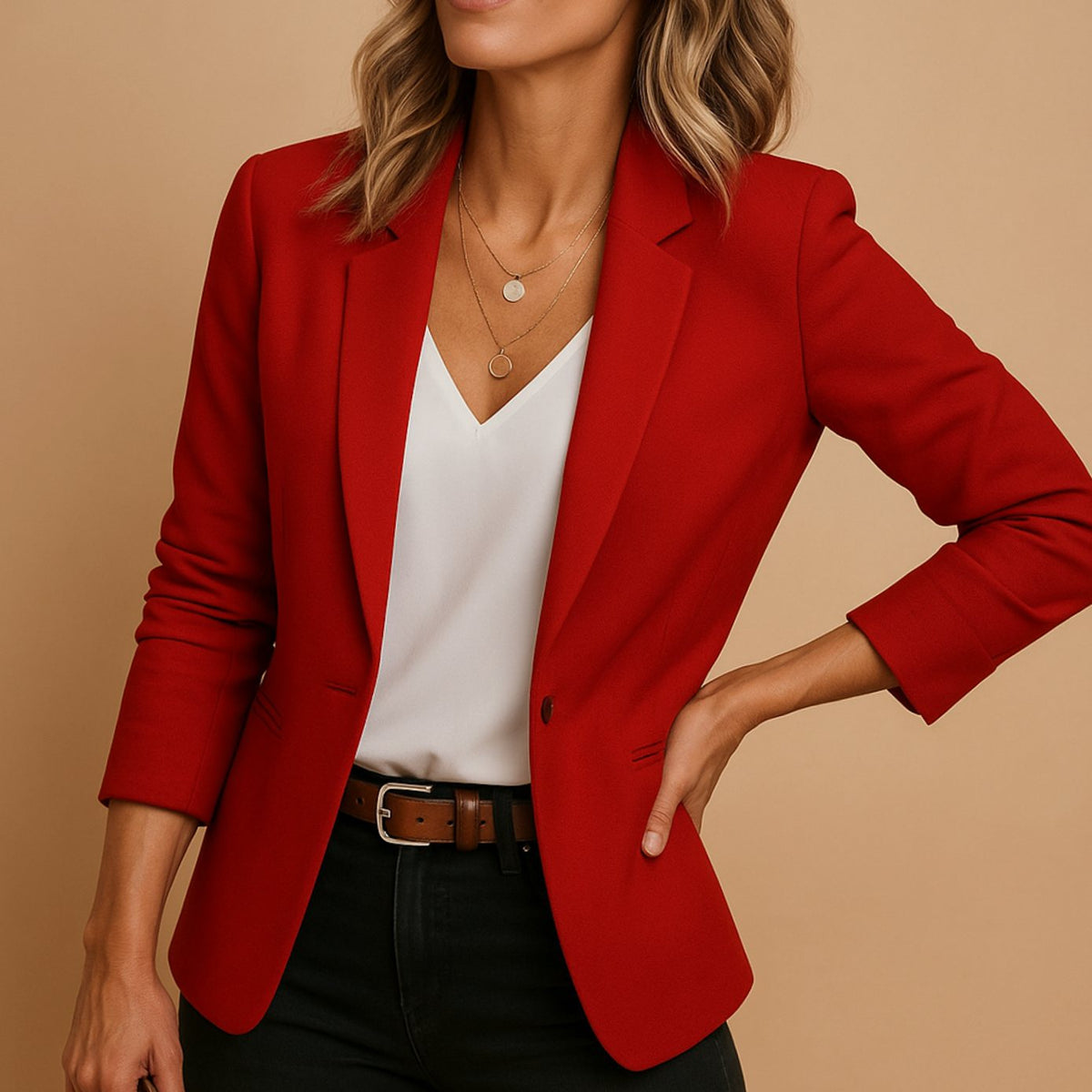 Elegant Blazer for Women with Notched Lapel Long Sleeve Single Button Slim Fit Style