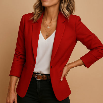 Elegant Blazer for Women with Notched Lapel Long Sleeve Single Button Slim Fit Style