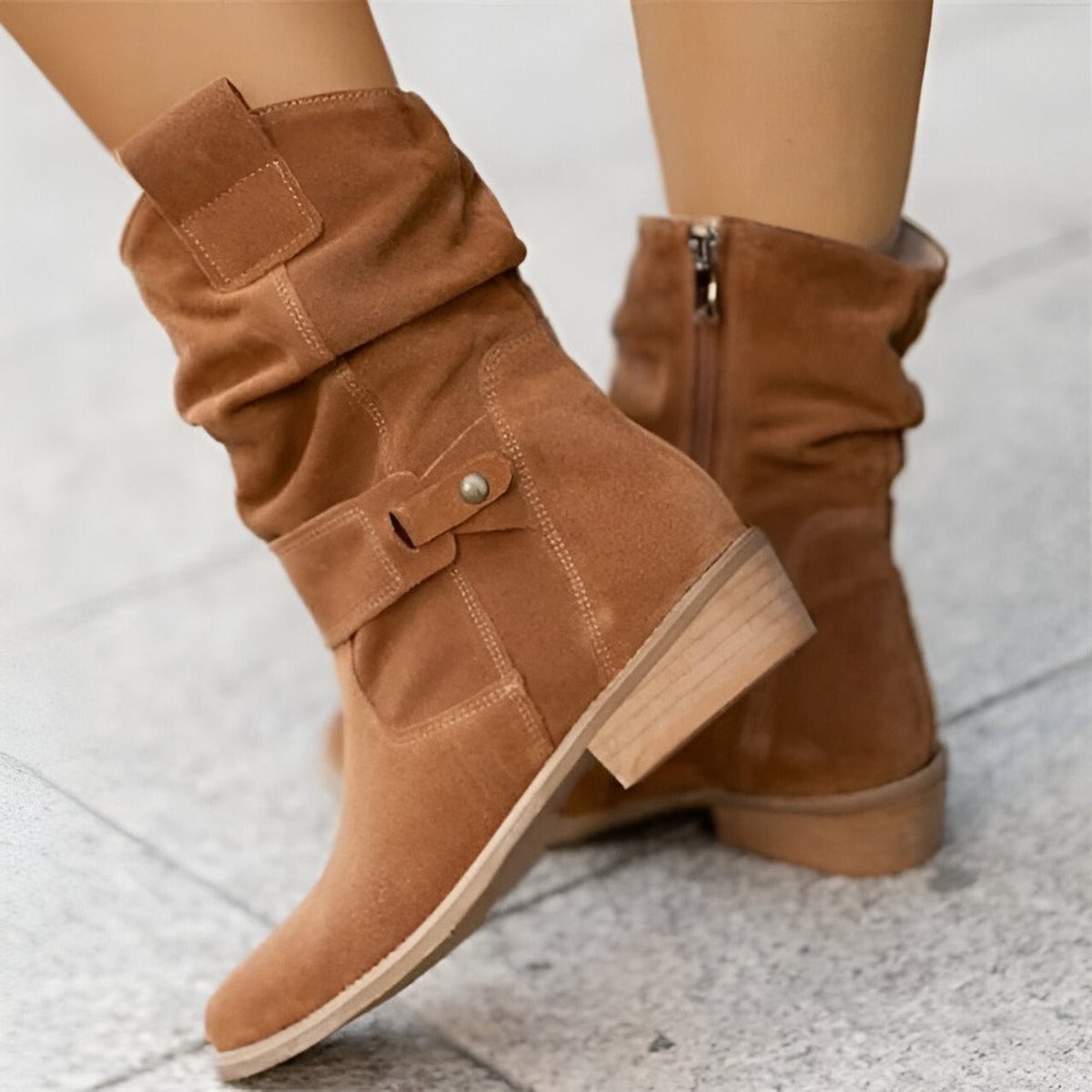 Effortless Wide Calf Boots for Women with Slouchy Faux Suede Mid Calf Low Block Heel Style