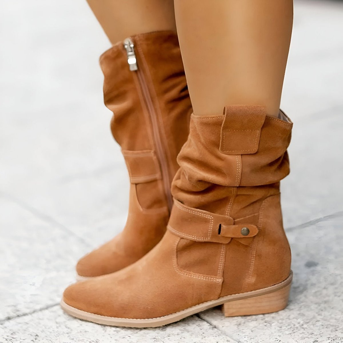 Effortless Wide Calf Boots for Women with Slouchy Faux Suede Mid Calf Low Block Heel Style
