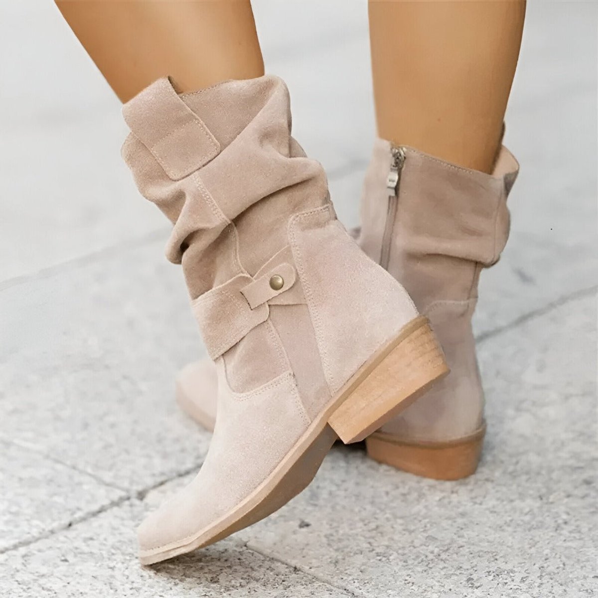 Effortless Wide Calf Boots for Women with Slouchy Faux Suede Mid Calf Low Block Heel Style