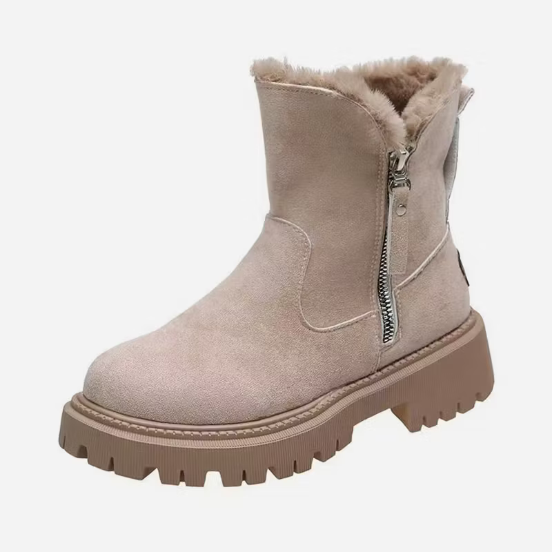 Cozy Black Snow Boots for Women with Faux Fur Lining Side Zip Platform Lug Sole Snowproof Style